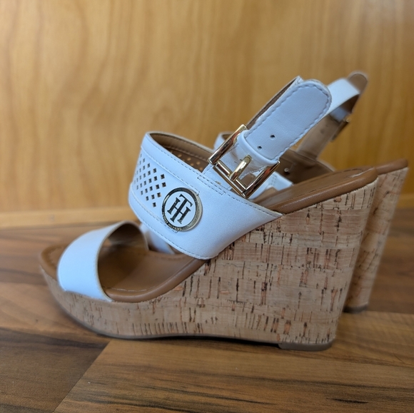 TOMMY HILFIGER White Platform Cork Sandal Shoe SZ 7.5 - Picture 3 of 14